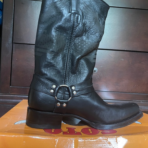 Soto men black leather Harness Boots brand new in box never worn size 12 - Picture 3 of 5